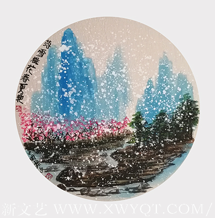 黎文作品 《落雪桃花春更艳》 规格：50cmx50cm 创作年代：2016年.png