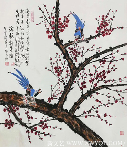 李彩云画颜才现书陈秀丽题诗《踏枝报春图》.jpg