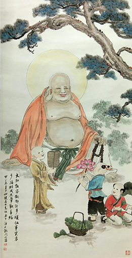 高健林作品《笑容可掬皆欢喜》规格：138cmx68cm.jpg
