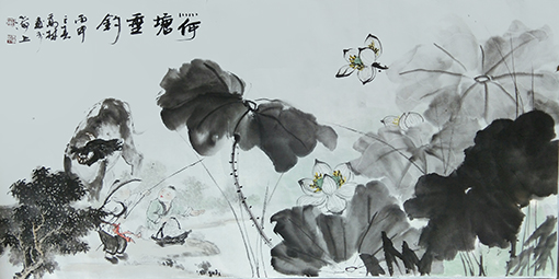 高健林作品7《荷塘垂钓》138x68cm.jpg
