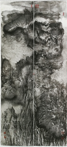 乐城麟作品《象由心生 水落沙冷鱼龙藏》规格：105cmX233cm.JPG
