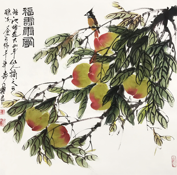 王兴君国画寿桃系列之《福寿康宁》斗方规格70cmX70cm.jpg