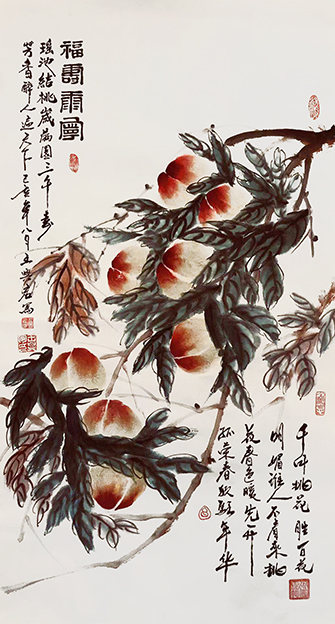 王兴君国画寿桃《福寿康宁》138cm×70cm.jpg