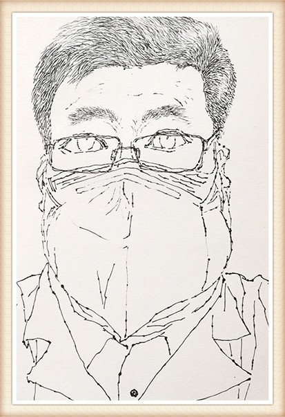 何卡《您的眼光照亮了世界－－悼念李文亮医生》 速写  25X18CM  何卡  电话：15362456629.jpg