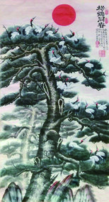 周乃山作品《松鹤同春》规格：138cmX70cm.jpg