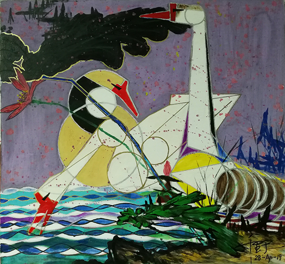 冯千野作品9《戏水》48X45cm  2019年作.jpg