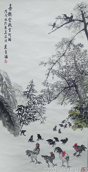 胡忠良作品《喜鹊登枝吉利图》规格：137cmx69cm.jpg