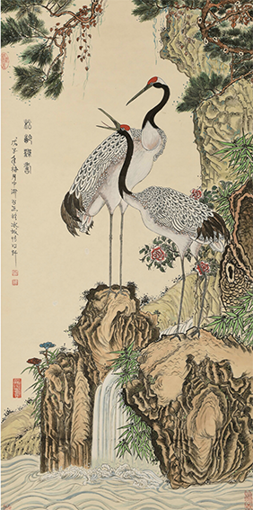 康健作品2《松龄鹤寿》139cmX70cm 2018年.png