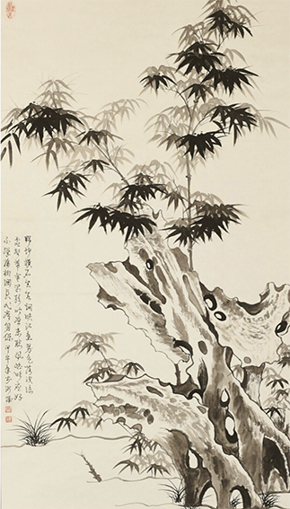 康健作品6《墨竹奇石图》139cmX70cm 2014年.png