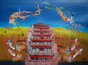 付廷勇绝版套色木刻作品《梦舞飞天》 规格：73cmX98cm.jpg