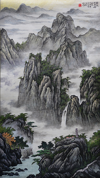 左光生作品《碧水映秀峰》规格：180㎝x97㎝.jpg