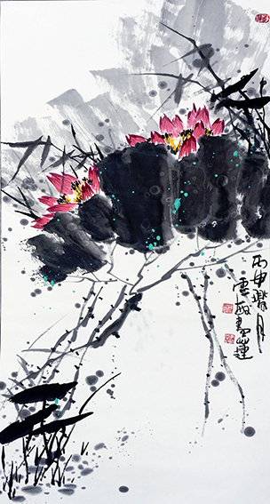 邢灵敏作品1《墨荷系列一》138cmX68cm.jpg