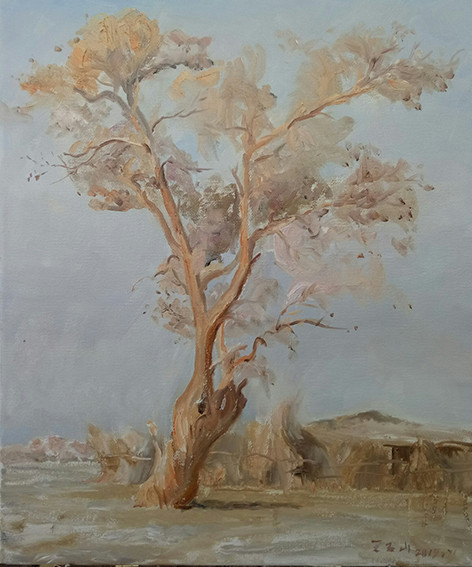王玉山作品5《胡杨树羊圈》60X50cm 油彩 2019年.jpg