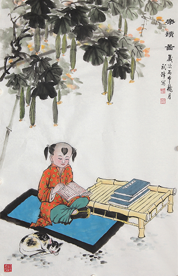 武锋作品《乐读图》规格：120cmx68cm.jpg