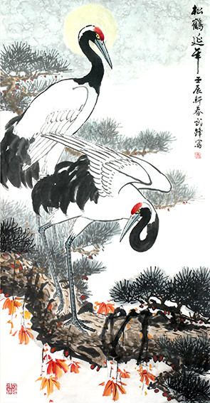 武锋作品《松鹤延年》规格：136cmx68cm.jpg