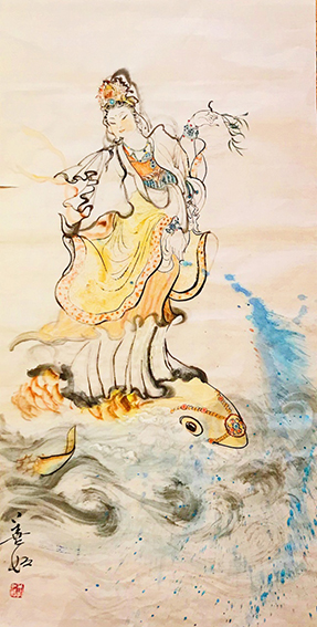 王晓燕水墨画作品《普洒甘露》规格：129cmX69cm 创作于2018年9月.jpg
