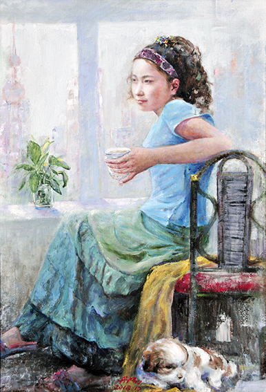 张丹阳作品3《万年青》61x93cm 布面油画 2018年.jpg