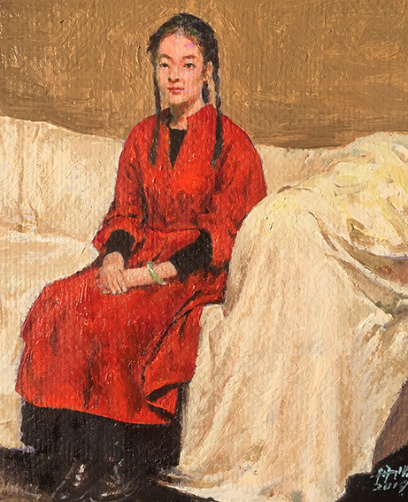张丹阳作品9《红衣少女》15X15cm 布面油画.jpg