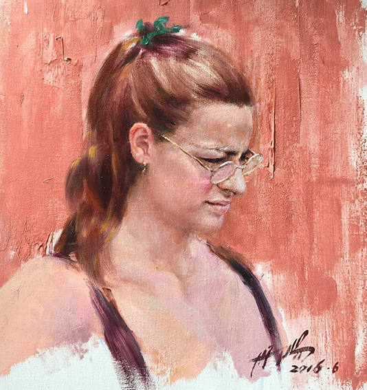 张丹阳作品10《戴金丝眼镜的女人》60x60cm 布面油画 2016年.jpg