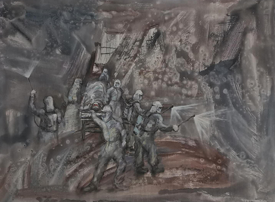 智超作品9《抗疫行动》120X160cm 油画丙烯昆合创作.jpg