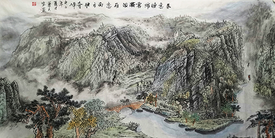 肖天宝作品《春意缠绵雾渐浓，雁恋南方飞奇峰》.jpg