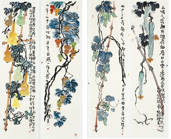 苏凤智作品18《山嵎人家耕野烟 山中多奇趣 自生自灭任天然 定杆缔葫芦》规格：128X32cmX4.jpg