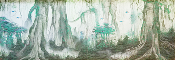 庞淳作品8《森林光影系列之一 静谧的长调》 该作品曾调展军事博物馆 尺寸216X76cm.png