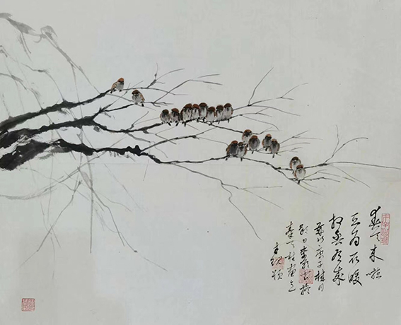 作品2《春天来啦 互为取暖 相与有成》 岁次庚子桂月朔日 李彩云拟秦天柱画意 才现题.jpg