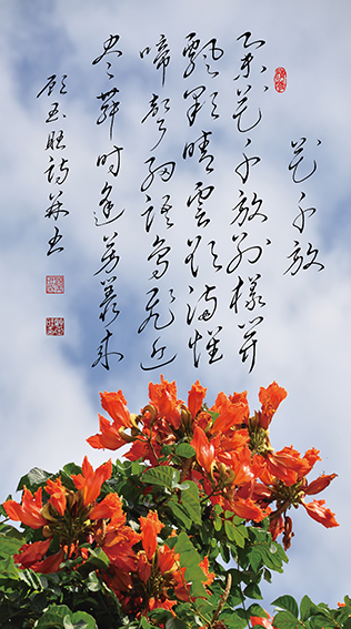 2顾玉旺作品 《花千放》释文：举花千放别样开，飘彩晴云欲满怀。啼声细语鸟飞近，尽舞时逢芳丛来。.jpg