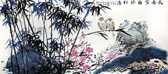 赵磊作品 《鸣春赏梅听松涛》.jpg