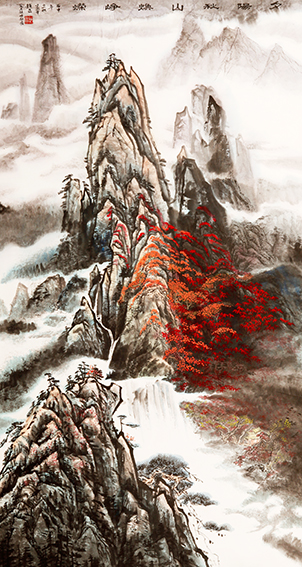 赵磊作品 《夕阳秋山焕峥嵘》规格：180cmx97cm.jpg