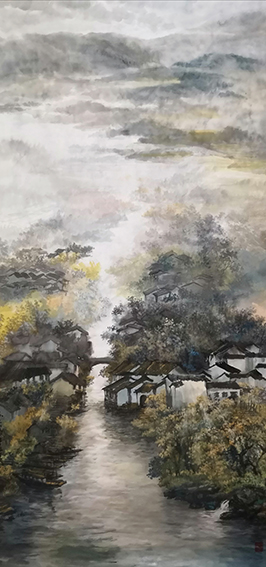 盛絜《春色江南》  规格：136×68cm.jpg