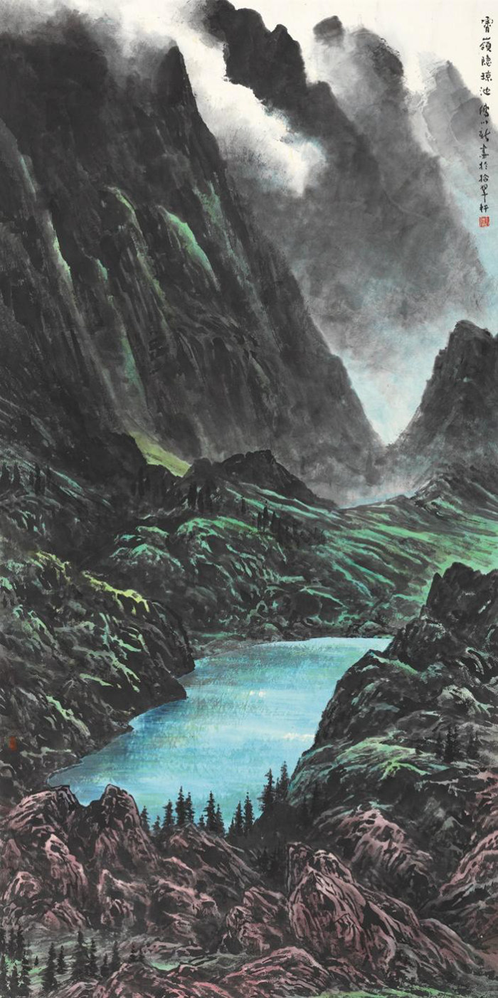 16《霄岭隐琼池》，纸本水墨，68cm×136cm，2020.jpg