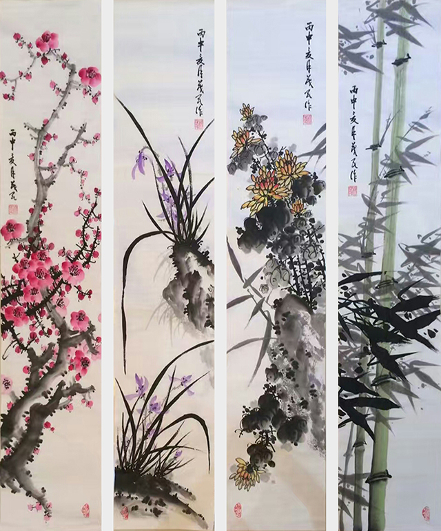 杨茂民作品《梅兰竹菊》四条屏.JPG