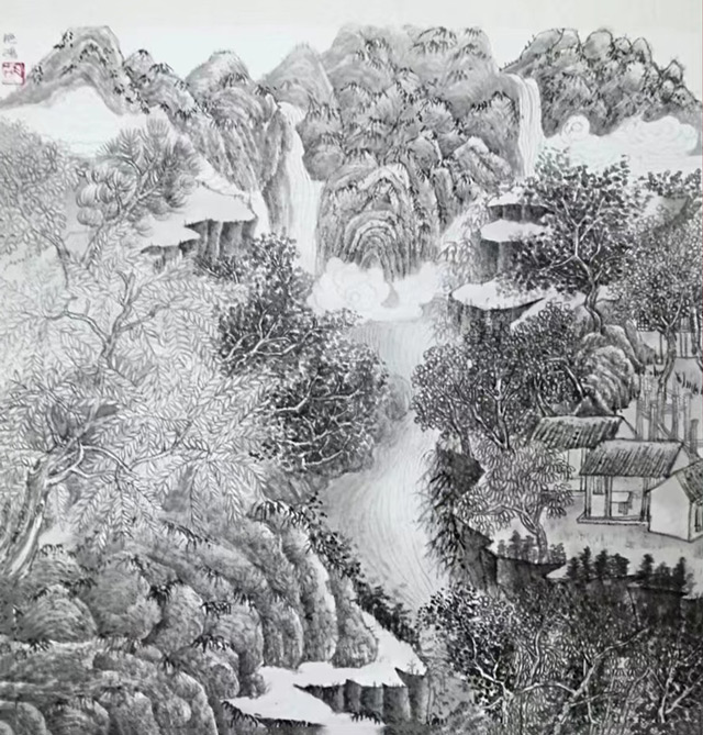 胡艳鸿作品《林泉雅筑》规格：40cmX40cm.jpg