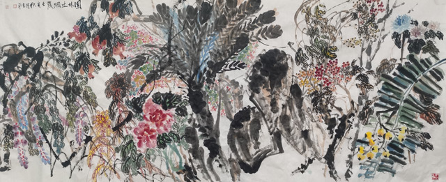 道金平作品《园林吐烟霞》规格：100cmx240cm.2022年.jpg