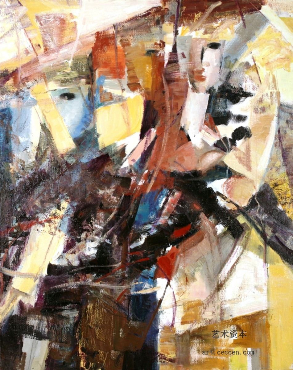 三个琴师2000年作80X100cm