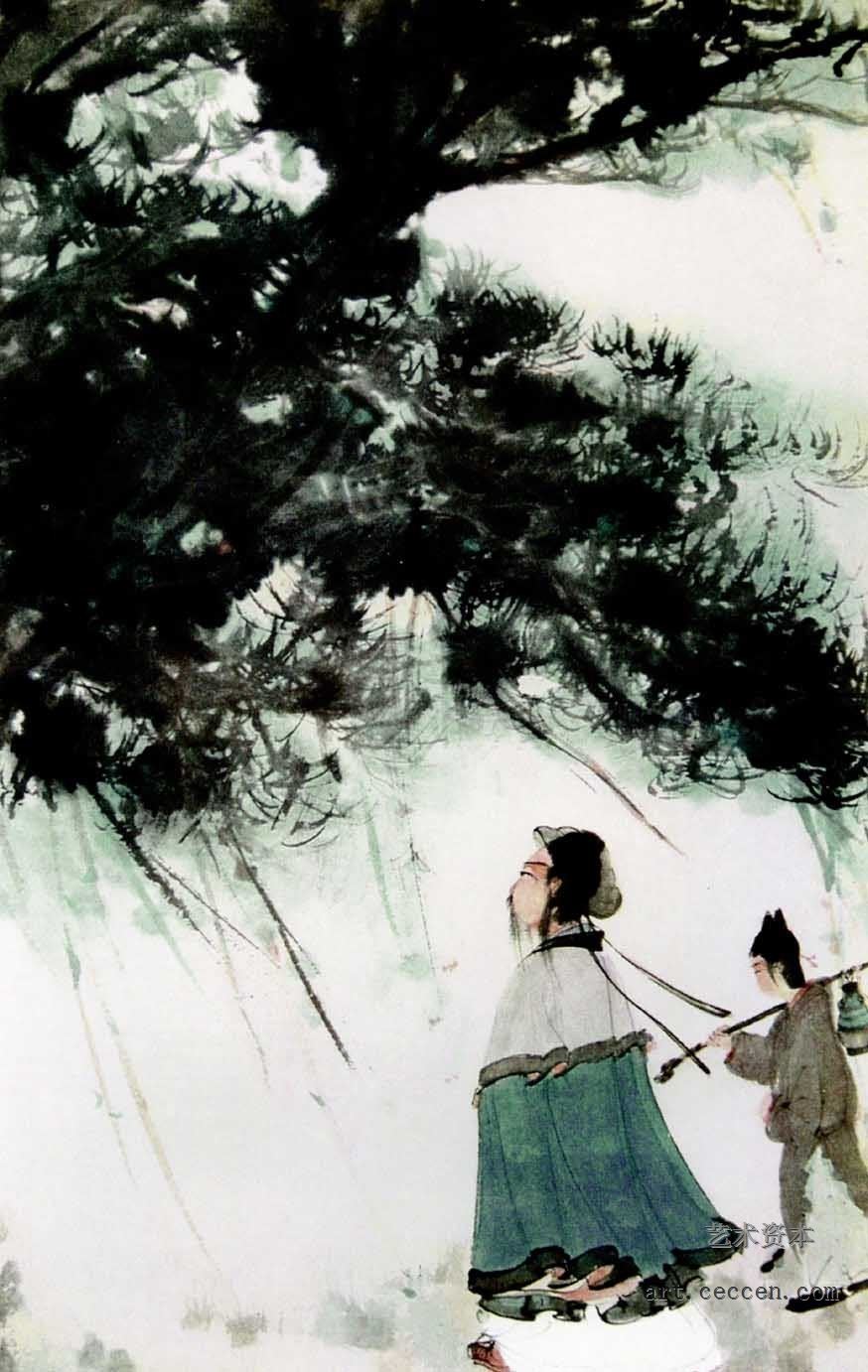 傅抱石《陶渊明携酒图》