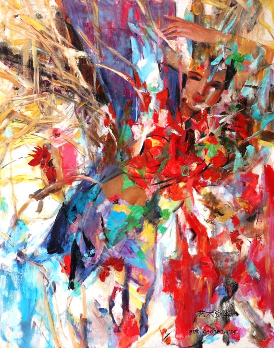 养鸡姑娘1995年作80X100cm
