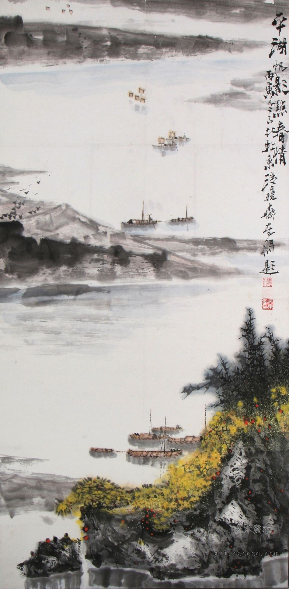 平湖帆影点春情