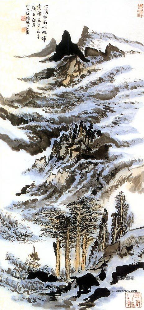 陆俨少《山溪归舟》