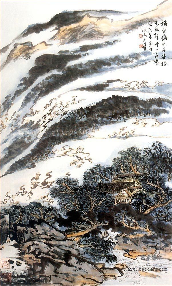 陆俨少《流水人家》