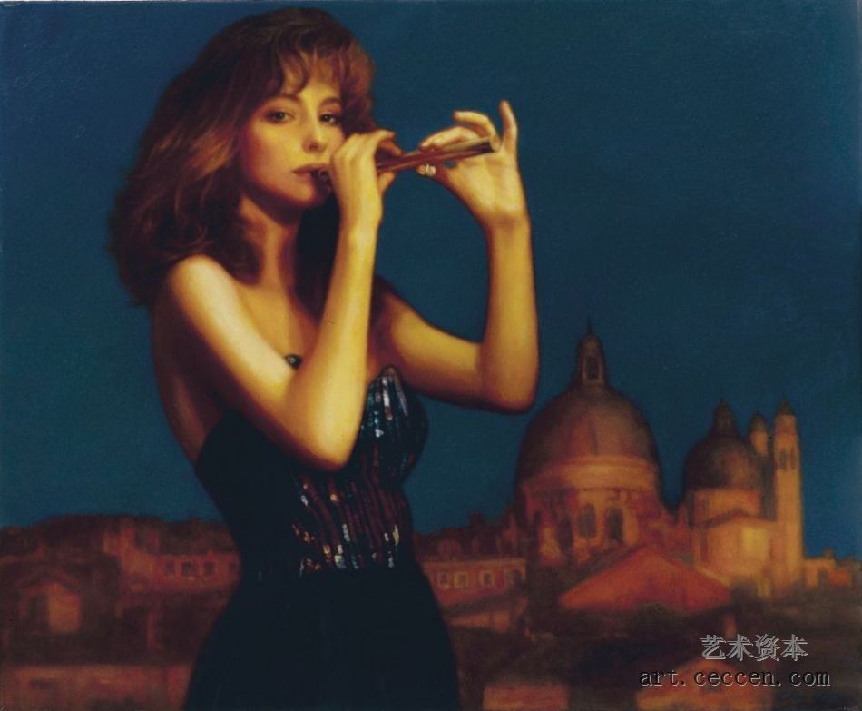 陈逸飞作品赏析：《吹笛仕女》，1990年作