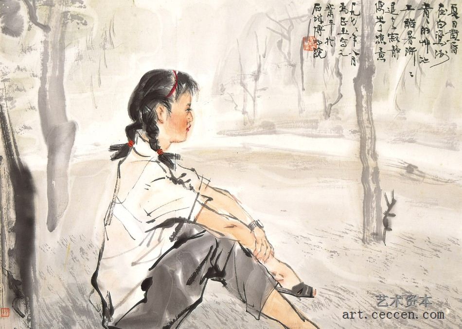 夏日黄昏的白鹭洲（为正玉速写）1977