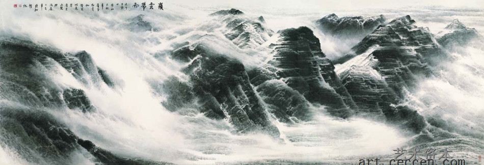 岭云带雨，许钦松，中国画，215x628cm，2007年