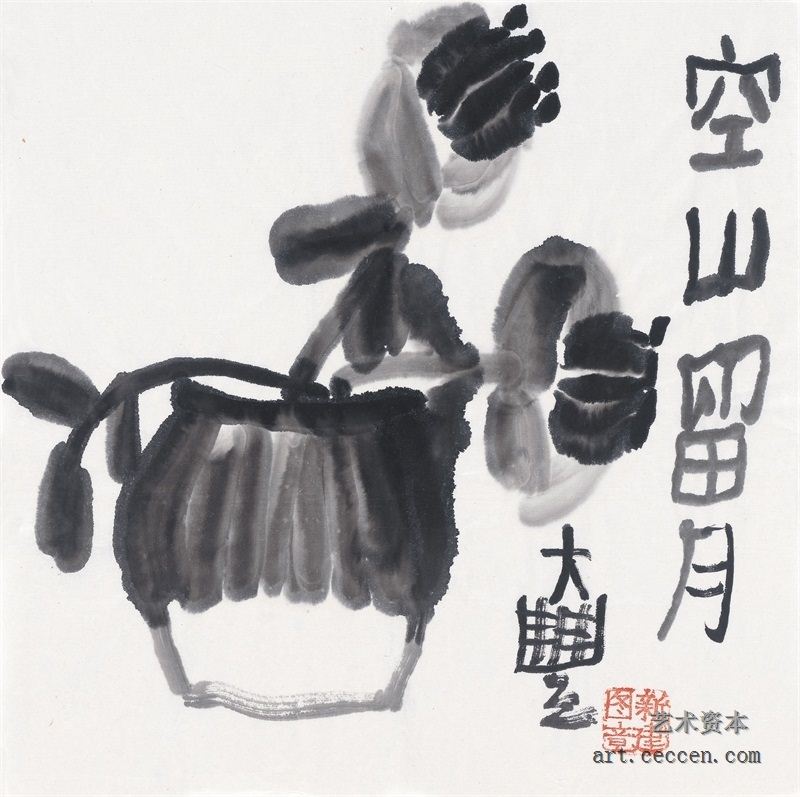 朱新建《空山留月》水墨宣纸34.5x34.5cm