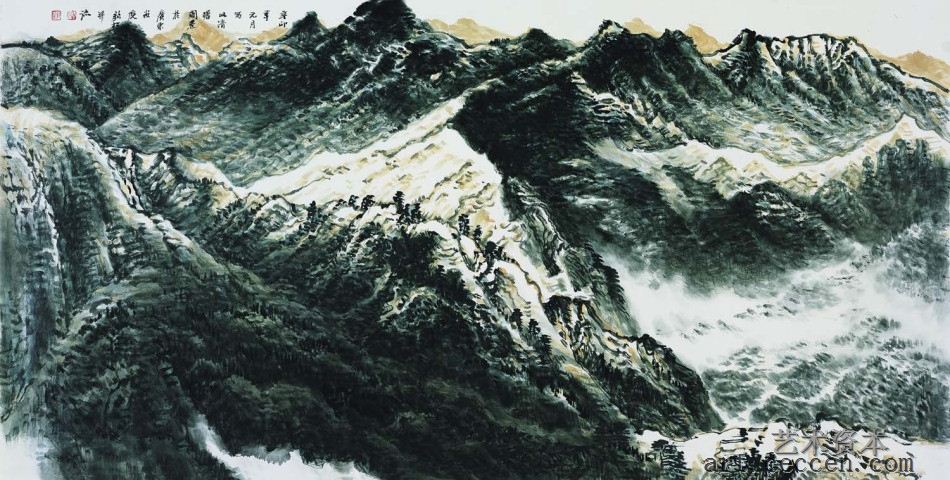 清曙图，136x68cm，中国画，2011年，许钦松