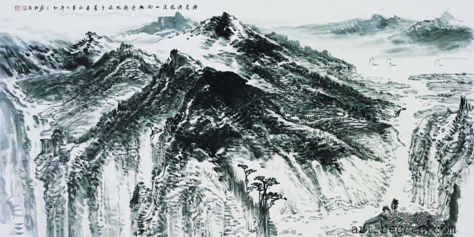清潭深谷，136x68cm，中国画，2011年，许钦松