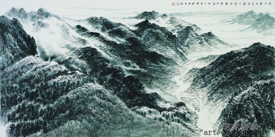 溪山云烟，136x68cm，中国画，2011年，许钦松