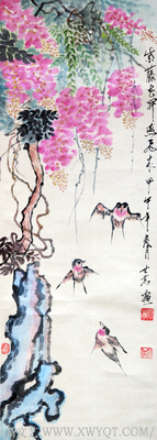 唐世恭作品《紫藤花开燕飞来》